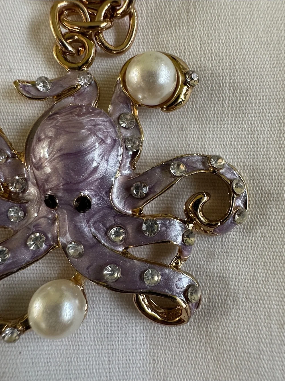 Lavender Octopus Keychain Purse Jewelry with Pearl & Crystal Accents